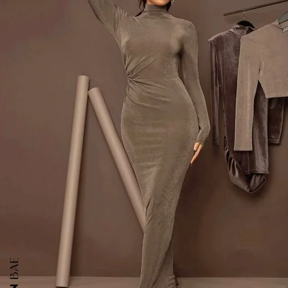 SHEIN BAE High Neck Solid Bodycon Dress new - Picture 10 of 11